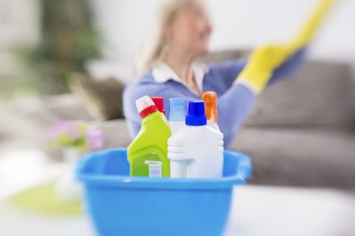Kitchen and bathroom areas maintained through domestic cleaning in Hampstead